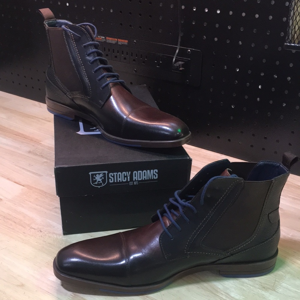 New WB Stacy Adams Men's Brown Leather Dress Boots